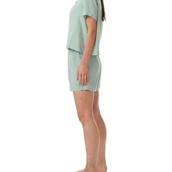Boxy Crop Button Down Boxer Short Pajama Set Classic Chic Sleepwear - Picture 4 of 7